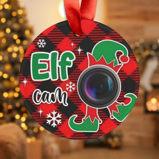 Elf Cam Acrylic Ornament with Ribbon